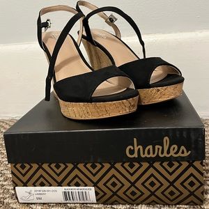 Charles by Charles David Black Cork Wedge Sandal